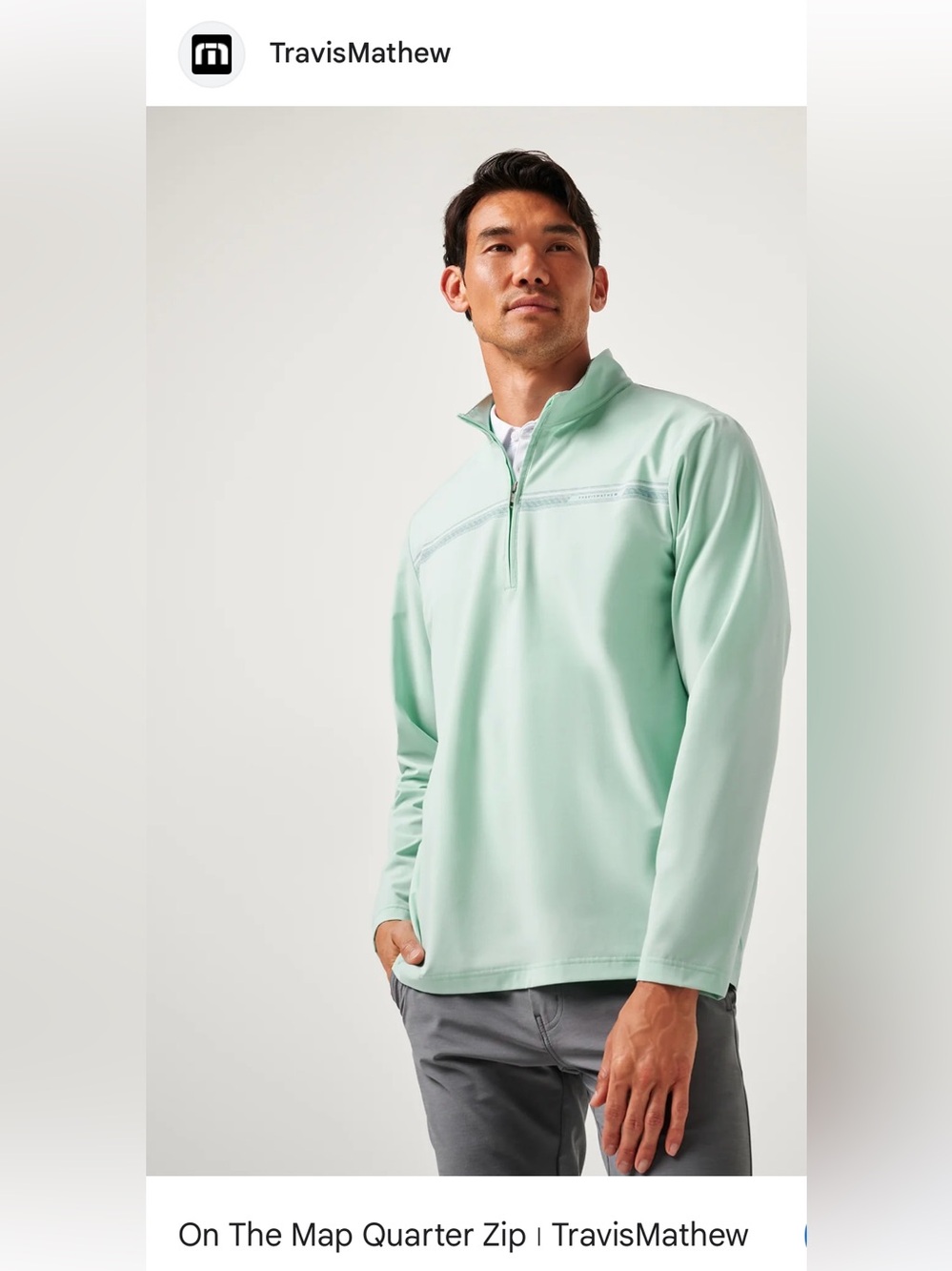 TRAVIS MATTHEW Medium On The Map Quarter Zip Pull Over Eggshell Blue Origin $150